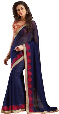 

Parisha Embroidered Fashion Georgette Saree(Blue), Navy blue