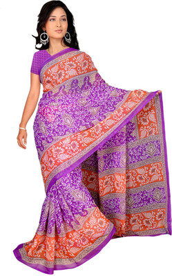

Vardan Prints Printed Bollywood Chiffon Saree(Purple, Orange), Orange;purple