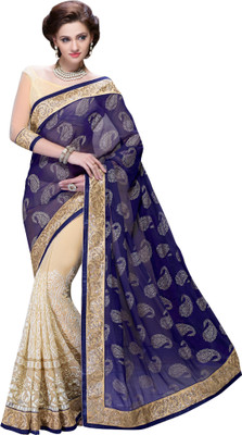 

Brijraj Embellished Fashion Georgette, Chiffon Saree(Blue, Beige), Beige;blue