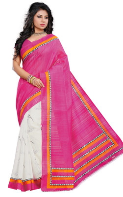 

Khushali Self Design, Printed Fashion Art Silk Saree(Pink, White)