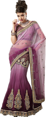 

Khoobee Self Design, Embroidered, Embellished Fashion Jacquard, Net Saree(Magenta)