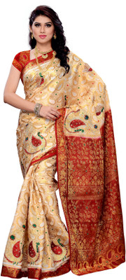 

Mimosa Embroidered Kanjivaram Art Silk Saree(White), Off-white