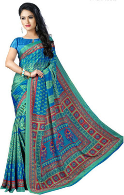 Desi Butik Printed Fashion Crepe Saree(Blue)