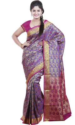 

Mimosa Woven Kanjivaram Art Silk Saree(Dark Blue), Voilet