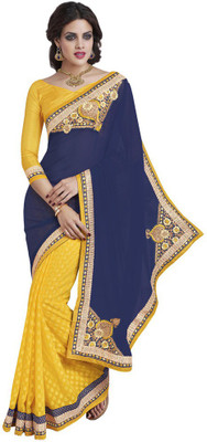 

Desi Butik Embellished Fashion Georgette Saree(Blue, Yellow)