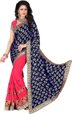 

Saara Printed Fashion Georgette Saree(Blue, Pink), Navy blue and pink