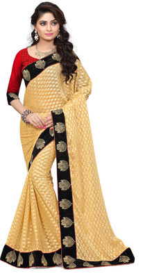 

Indianbeauty Self Design, Embellished Bollywood Jacquard Saree(Beige, Black), Black;chiku