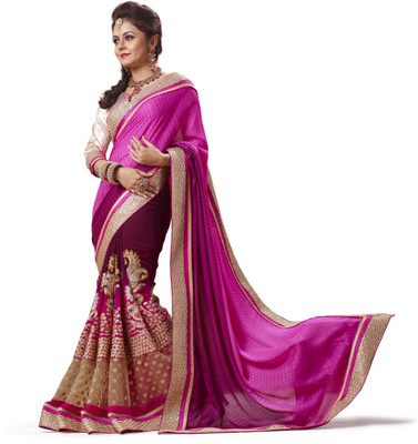 

Ridham Sarees Self Design, Embroidered Bollywood Jacquard, Pure Georgette Saree(Pink)