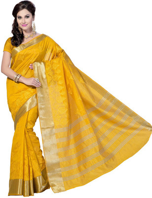 

Rani Saahiba Embroidered Fashion Art Silk Saree(Gold)