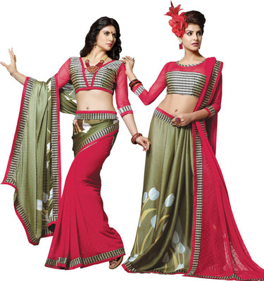 

Lovelylook Printed Daily Wear Chiffon, Georgette Saree(Green, Red)