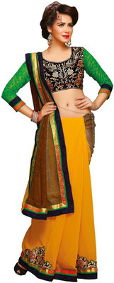 

Manthan Embroidered Daily Wear Georgette, Chiffon Saree(Yellow, Brown)