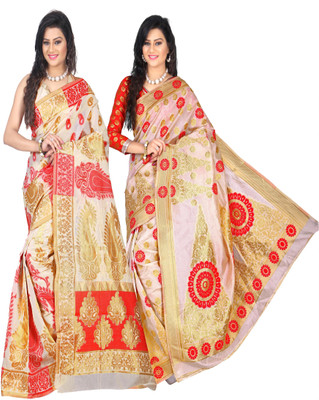 

Weavedeal Embellished Kanjivaram Silk Cotton Blend Saree(Pack of 2, Multicolor)