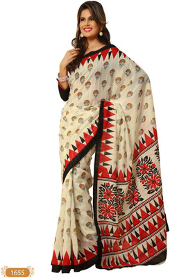 

Hi-Choice Printed Daily Wear Art Silk Saree(White, Red, Black)