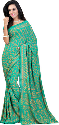 Khoobee Self Design, Printed Fashion Chiffon Saree(Light Green, Beige), Beige;light green