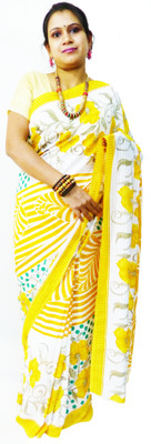 

Runu's Boutique Printed Fashion Chiffon Saree(White, Yellow)