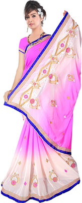 

Shree Rajlaxmi Sarees Embroidered Fashion Georgette Saree(White, Pink), Pink;white