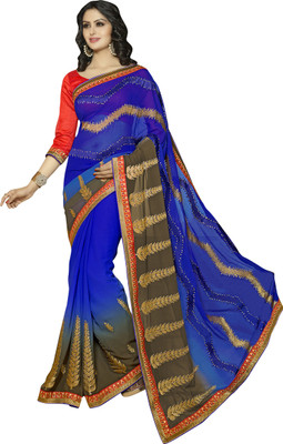 

Khushali Embellished, Embroidered, Self Design Fashion Georgette Saree(Brown, Blue), Blue;brown