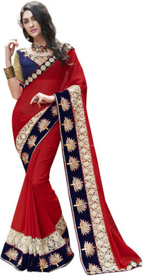 

Desi Butik Embroidered Fashion Chiffon Saree(Red)
