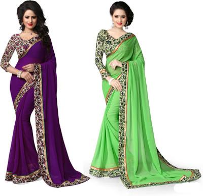 

Indianbeauty Self Design, Solid Fashion Chiffon Saree(Pack of 2, Green, Blue), Blue;pista