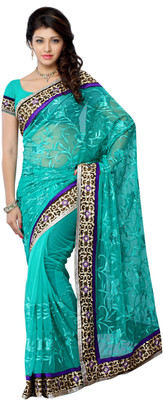 

JTInternational Self Design Fashion Net Saree(Green), Multi color