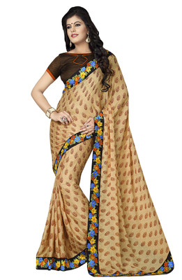 

Jiya Self Design, Printed Fashion Satin, Jacquard Saree(Beige, Brown)
