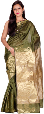 

Chandrakala Self Design Banarasi Cotton Saree(Green)