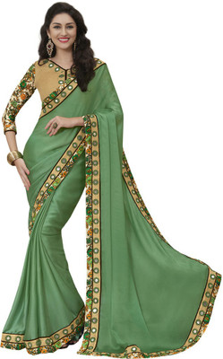 

Desi Butik Embroidered Fashion Satin, Chiffon Saree(Green)