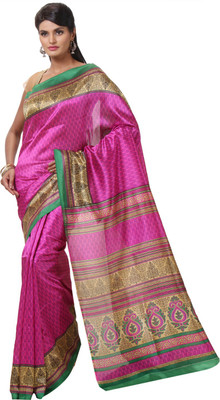 

JTInternational Printed Bhagalpuri Silk Saree(Pink, Beige), Beige;pink