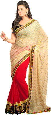 

Saara Embroidered Fashion Georgette Saree(Beige, Red)