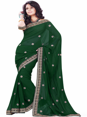 

Sourbh Sarees Self Design Fashion Synthetic Georgette Saree(Dark Green)