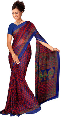 

Jiya Self Design, Printed Fashion Chiffon Saree(Maroon, Blue), Blue;maroon