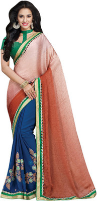 

Desi Butik Embroidered Fashion Georgette Saree(Pink, Blue), Pink and blue