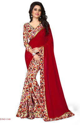 

Indianbeauty Self Design, Solid, Printed Fashion Georgette Saree(Red), Buldyred