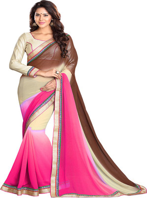 

Sourbh Sarees Self Design Fashion Chiffon Saree(Brown, Pink)