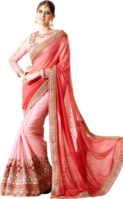 

Saara Embroidered Fashion Georgette Saree(Red, Pink), Red and pink