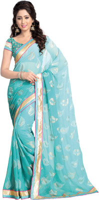 

Saara Printed Fashion Crepe Saree(Blue), Aqua blue