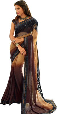 

Vishal Solid Fashion Chiffon Saree(Brown)