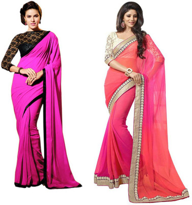 

Stylezone Self Design Fashion Chiffon Saree(Pack of 2, Pink)