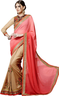 

Saara Embroidered Fashion Net Saree(Pink, Beige), Pink and beige