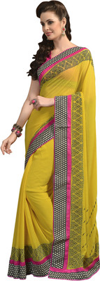Vishal Solid Fashion Georgette Saree(Yellow)