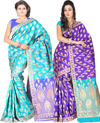 

It's Banii Woven Banarasi Handloom Banarasi Silk Saree(Pack of 2, Blue, Blue)