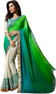 Brijraj Embellished Fashion Georgette, Jacquard Saree(Green, White)