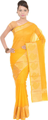 

Kdc Sarees Embroidered Banarasi Handloom Organza Saree(Yellow), Mustard