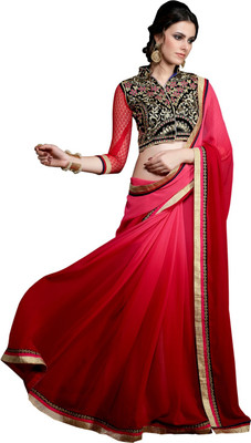 

Lovely Look Embroidered Daily Wear Georgette Saree(Red)