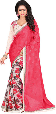 

Manthan Printed Daily Wear Georgette Saree(Pink, Multicolor), Peach & multicolor
