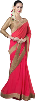 

Khushali Self Design Fashion Georgette Saree(Pink, Beige), Beige;pink