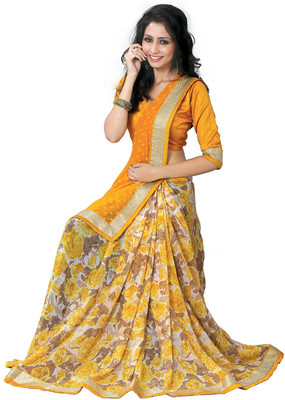 

Sourbh Sarees Printed, Floral Print Fashion Jacquard, Georgette Saree(Yellow, Beige), Beige;yellow