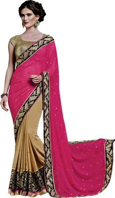 

Ewows Embroidered Fashion Chiffon, Georgette Saree(Pink