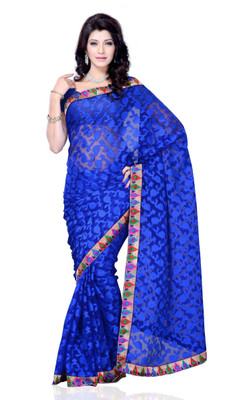 

JTInternational Self Design Fashion Jacquard Saree(Blue)