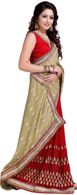 

Jiya Self Design, Embroidered Fashion Jacquard, Crepe, Georgette Saree(Red, Beige), Beige;red